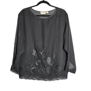 Vintage Victorias Secret Womens Blouse Black Long Sleeve Scoop Neck Sheer M